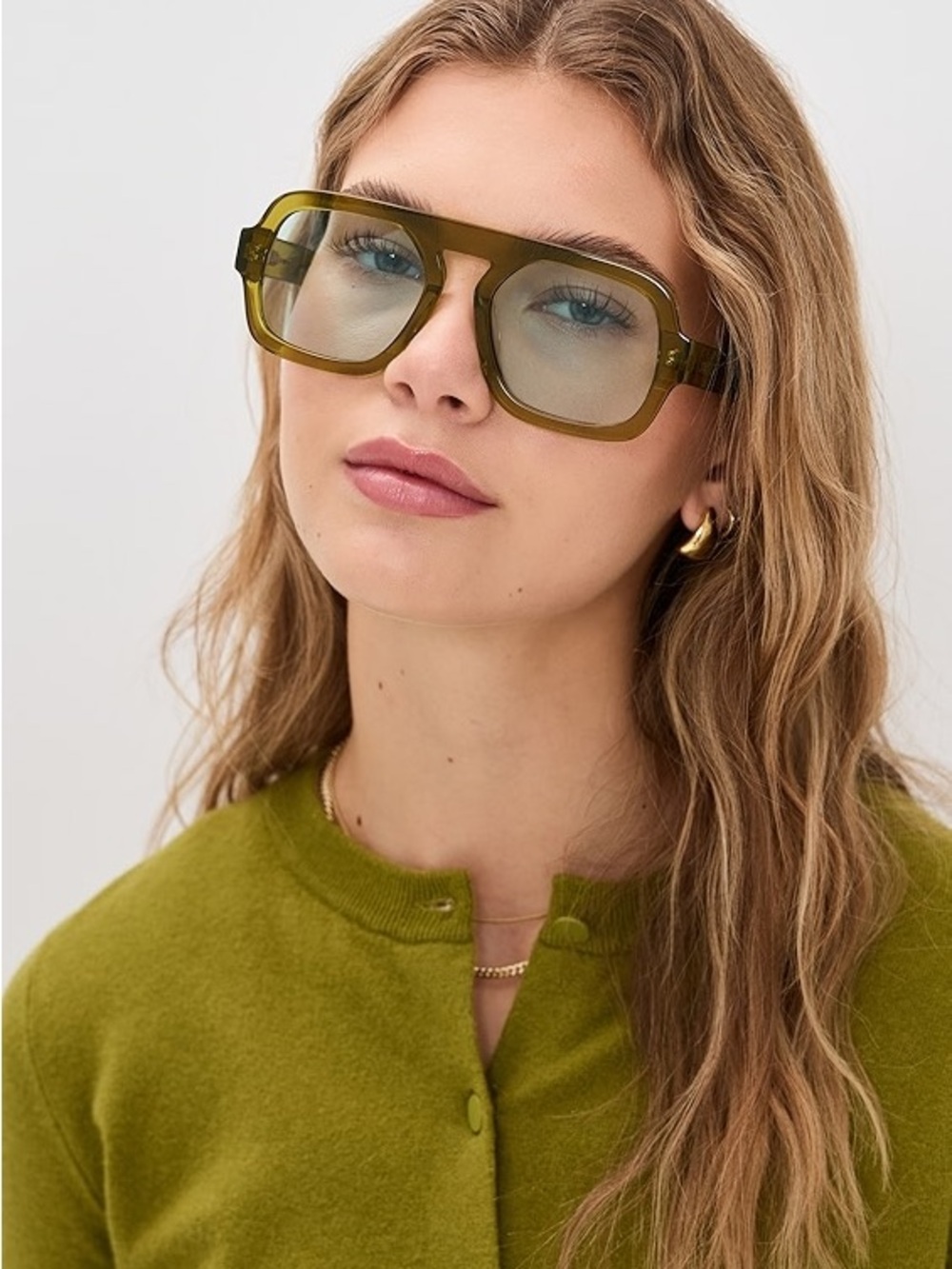 ELISA JOHNSON JANE AVIATOR OLIVE GREEN SUNGLASSES